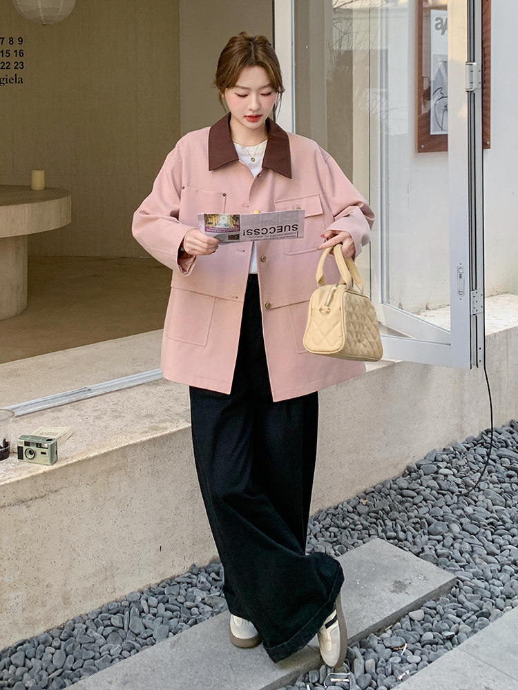 【现货】新款粉色撞色外套082-6630P150K218,女装风衣,浙宝192（原082）