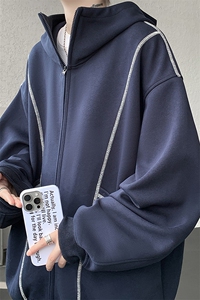 美式重磅立体硬挺卫衣男春秋潮牌设计感连帽开衫廓形外套KS004P68图片