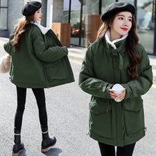 棉衣/棉服2021新款冬仿羊羔毛中长款工装棉服女外套，女装派克服，瑶迪依秀