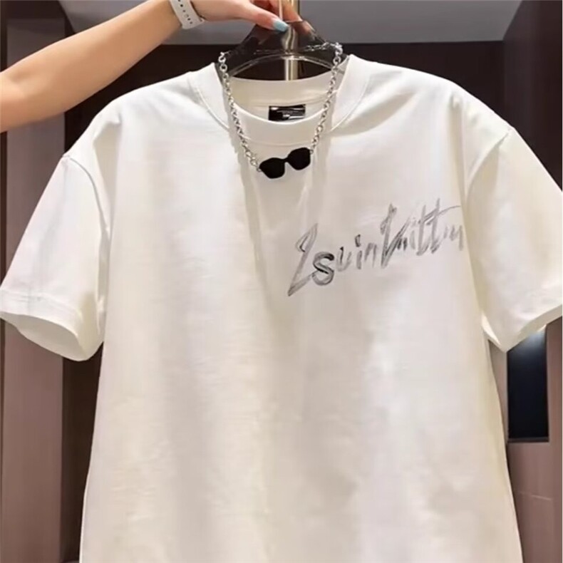 潮牌夏季重磅短袖T恤男ins潮手绘笑脸印花宽松青少年情侣半袖,男装T恤,星座1210-1