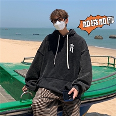 加绒新款港风宽松连帽套头卫衣X5677-常规P70控88-加绒P80控98，男装卫衣，电商A061-1
