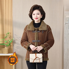 新款加绒加厚翻领带皮袢皮毛一体外套626P145，女装短外套，乐衣轩