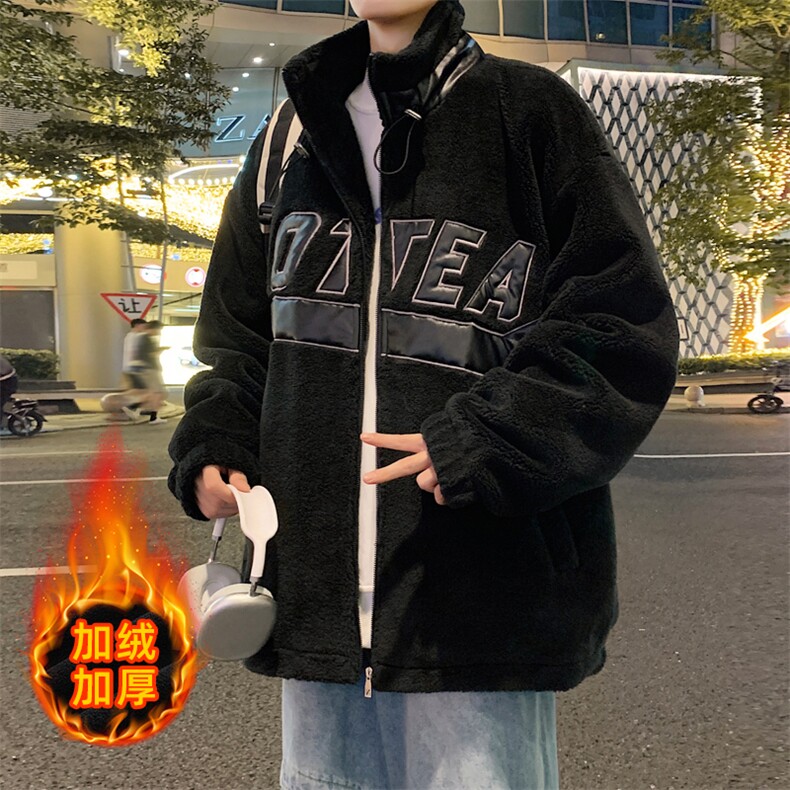 冬季新款港风PU皮贴布绣加绒加厚棉衣外套6615-P100图片