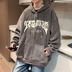 美式休闲小众春秋灯芯绒开衫外套男女ins潮高街百搭W6011-P45，女装短外套，星座1109-3