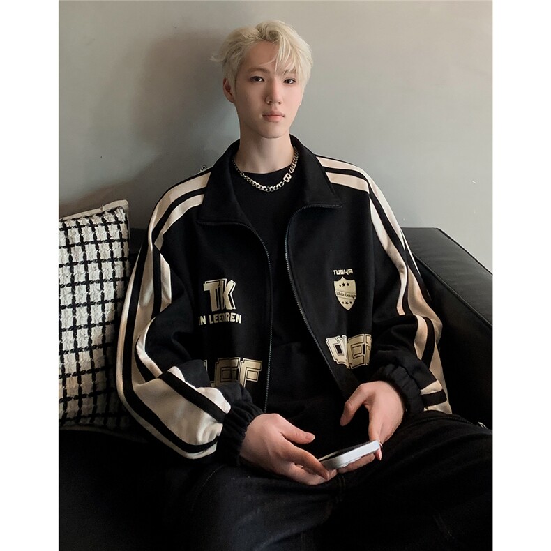 鹿皮绒立领夹克外套男女情侣复古潮春秋宽松运动棒球服JK108-P78,男装夹克,电商C307