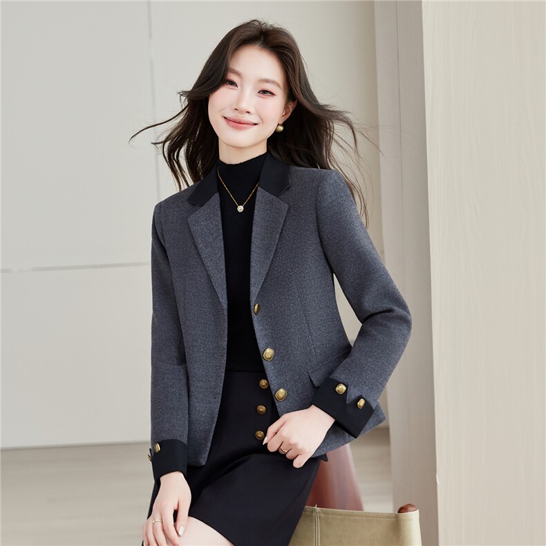 《档口现货》2026秋装新款气质收腰百搭灰色西装小外套配腰带女,女装西装,苗苗