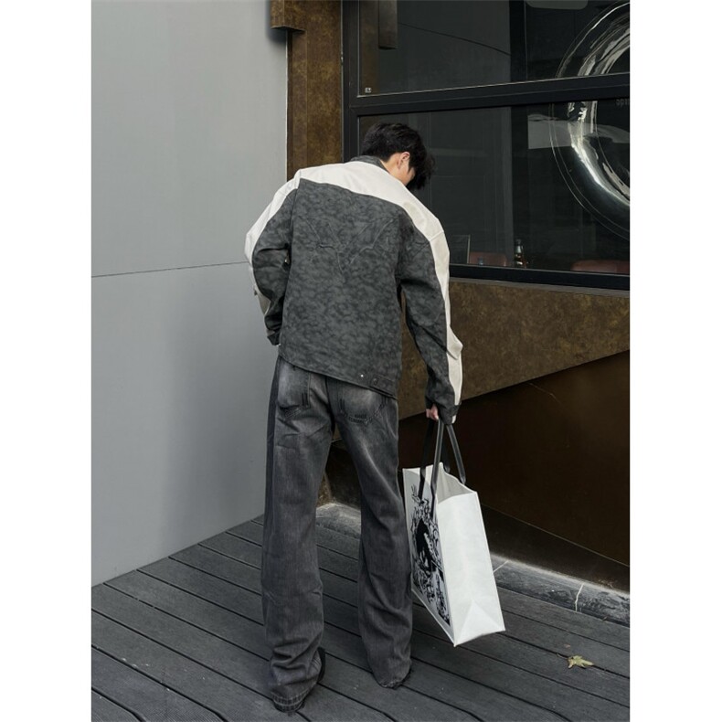 【有货】美式复古扎染皮衣外套男高级感痞帅拼接夹克3606CC-特P85,男装夹克,星座1007（原301D）