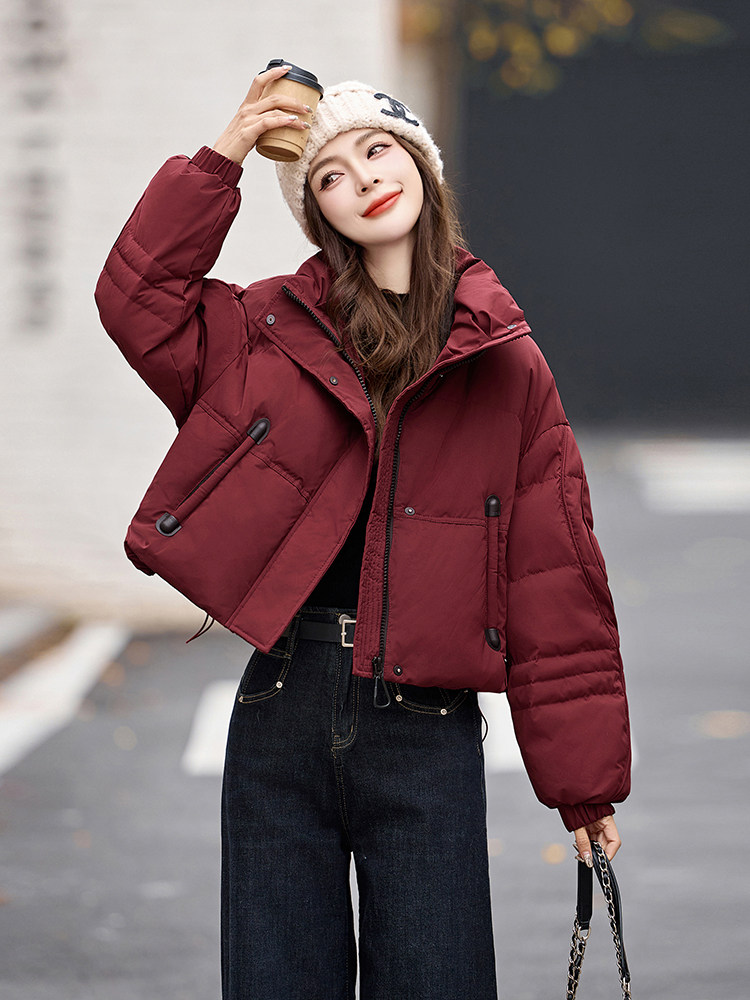 短款羽绒服女2024冬季新款小个子高端洋气韩系宽松红色肯豆面包服,女装羽绒服,艾尚靓装