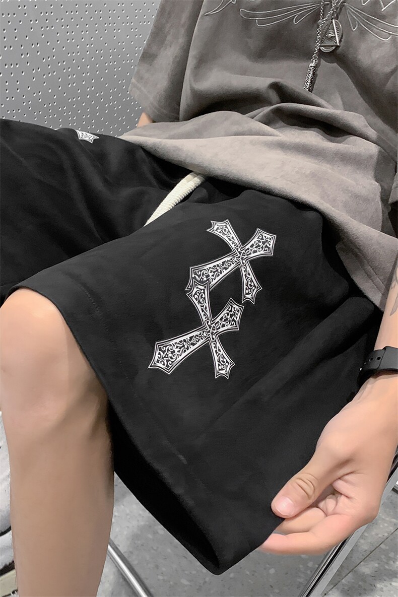 B239-1519-P43美式十字架短裤麂皮绒休闲男学生抽绳运动五分裤子,男装休闲裤,星座514-2(原B239)