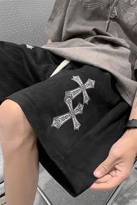 B239-1519-P43 美式十字架短裤麂皮绒休闲男学生抽绳运动五分裤子图片