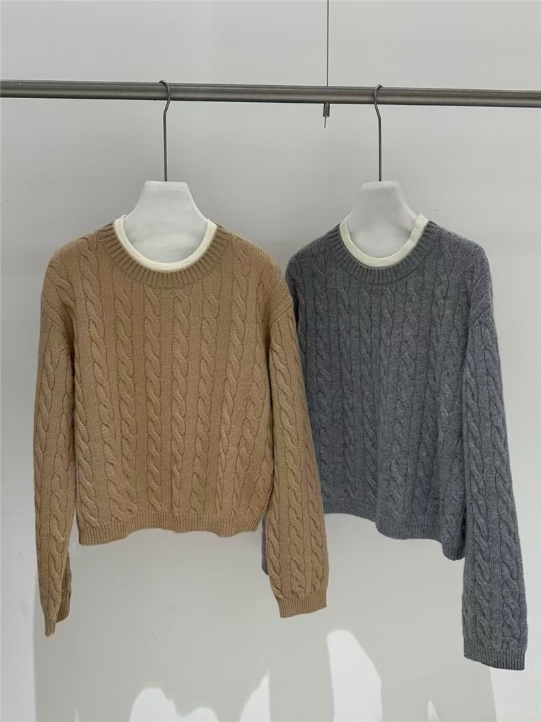 2025年秋季直筒型通勤套头单件扭花假两件圆领，女装羊毛衫，圣旺供货