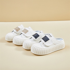 2024夏季新款半托小白鞋女透气学生板鞋休闲鞋厚底增高ins潮，女鞋拖鞋，星座1407-3