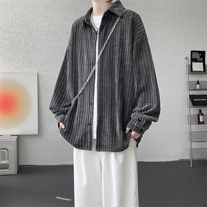 8XL-M鱼骨纹小香风衬衫男生春秋衬衣宽松慵懒垂感外套CS29009P45图片