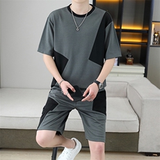 新款高档休闲套装男夏季潮牌时尚男装网红帅气宽松T恤短裤两件套，男装休闲套装，星座1801