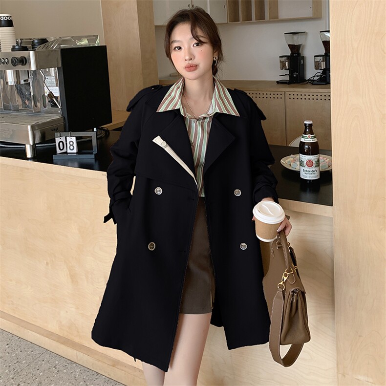 韩版修身双排扣风衣外套1C045-6001P165K258,女装风衣,红龙果