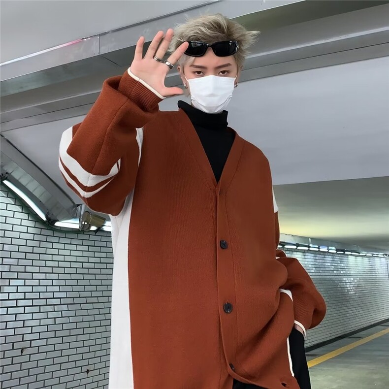潮牌毛绒兔子刺绣针织衫男女宽松慵懒风百搭情侣毛衣学生上衣,男装针织衫/毛衣,星座716-3