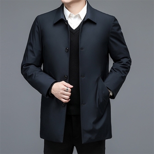 冬季新款翻领纯色男士羽绒服中年商务休闲上衣男装厚款保暖外套,金丝绒西装怎么搭配图图片