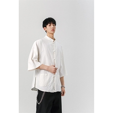 8XL-M风大码夏短袖衬衫男外套棉麻七分袖上衣CS505P60控78，男装衬衫，电商D206-1