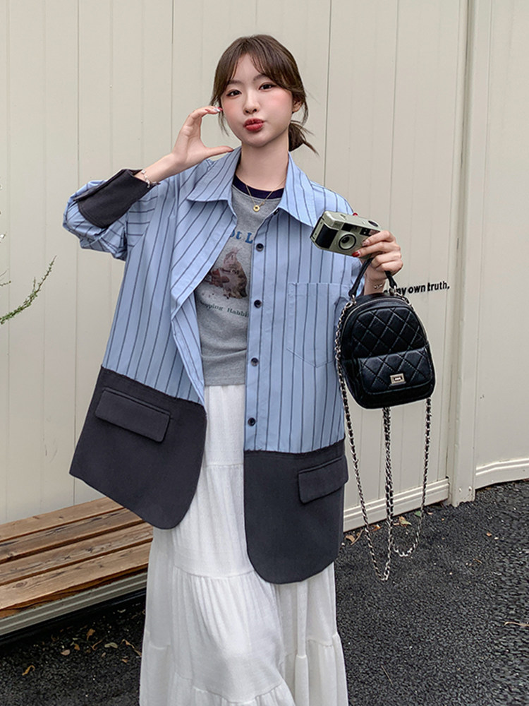 2025春秋季衬衫拼接外套女,女装衬衫,秋水欣儿
