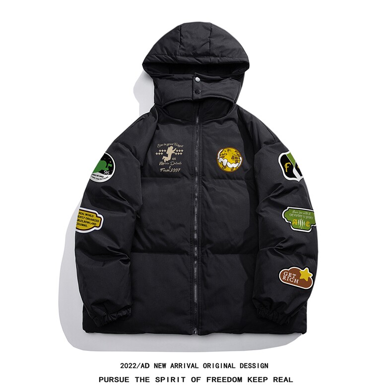 白底22冬季新款INS时尚潮流炸街保暖连帽棉衣MY221P115控158,男装棉衣,电商A247-1