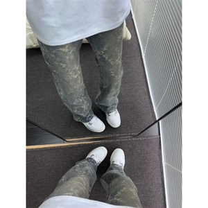 美式街头个性休闲趣味直筒宽松阔腿牛仔裤男女长裤图片