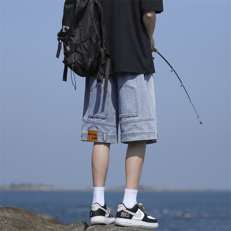 夏季牛仔短裤男美式宽松直筒中裤高街休闲五分裤DK836-特批-35,男装牛仔裤,星座718-1