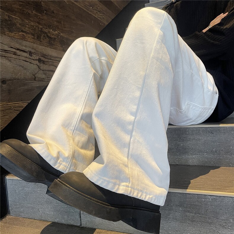 美式复古白色牛仔裤男女2025春秋潮牌基础纯色直筒宽松潮裤,男装牛仔裤,星座302A-2