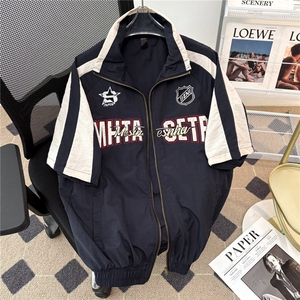 美式潮牌短袖衬衫男生高街插肩机能风机车服拉链开衫CY1136-P53图片