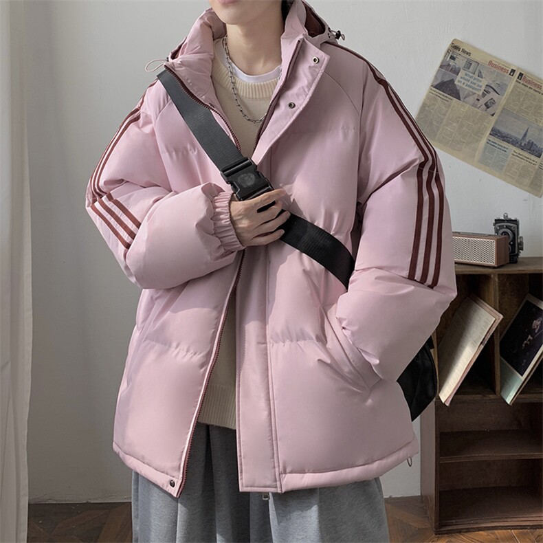 冬季港风三条杠撞色连帽棉衣加绒加厚拼色加厚棉衣外套MY6097P85,男装棉衣,电商A128