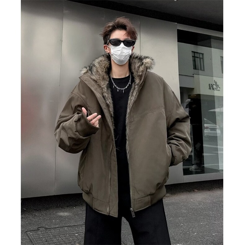 美式复古座山雕毛领棉服男冬季加绒加厚棉衣情侣外套M9088/P130,男装棉衣,星座506