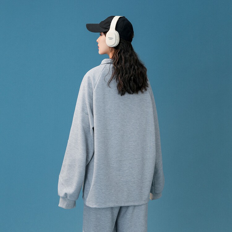 XZ216-ZZ88-套装P118 上衣P65 裤子P55 21男女中性华夫格卫衣 浅图片