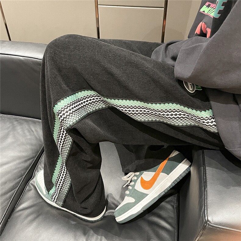 抖音得物品质雪尼尔美式高街条纹直筒休闲裤P55控68,男装休闲裤,电商D232A