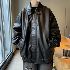 A812-P66皮衣外套男款秋季美式潮牌翻领宽松pu皮拼接机车服夹克，男装夹克，星座512-6