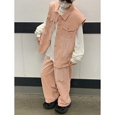 牛仔套装男女高街粉色无袖马甲背心长裤2025夏季牛仔裤W6534-P109，男装牛仔裤，星座412-3