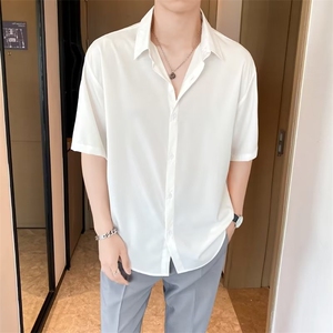 标准百搭潮气质五分袖衬衫简约潮流古巴领新款文艺男青春流行春季图片