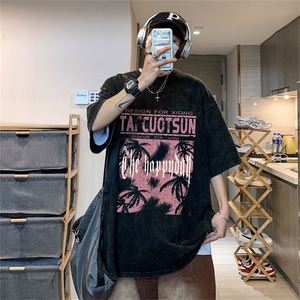 DSA028-SXDT2324 P32重磅蜡染克美式复古水洗潮牌印花短袖男图片