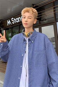 特批P35无差价秋新时尚复古翻领格子衬衫男休闲百搭衬衣外套C2555图片
