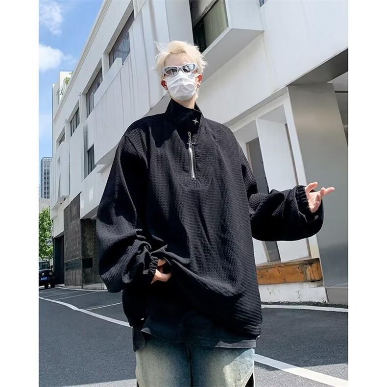 半拉链卫衣男秋季华夫格无帽初春上衣美式EG102P40,男装卫衣,星座1116-2
