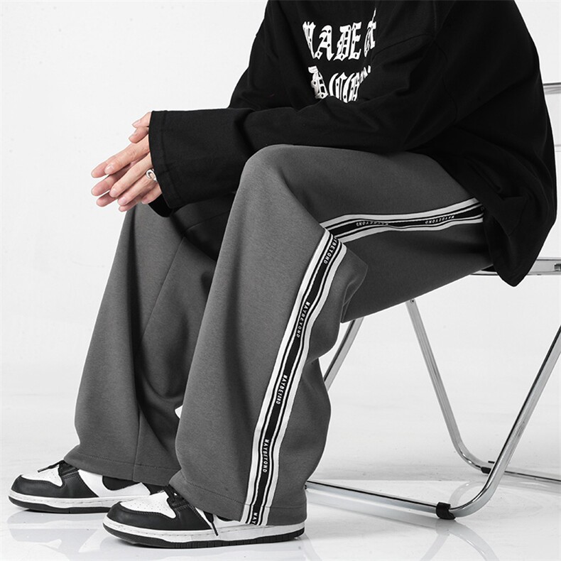 港风休闲裤男条纹宽松大码直筒拖地裤卫裤 KP712 P38图片