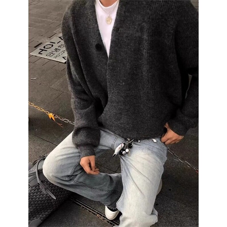 灰色道袍开衫毛衣牌慵懒风情侣外套宽松针织衫MY2369特P55,男装针织衫/毛衣,星座908-1