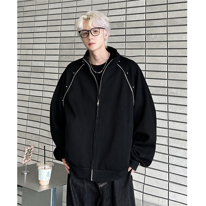 美式重磅立领开衫卫衣女男春季双拉链纯色百搭JK702-P68,男装卫衣,电商C307