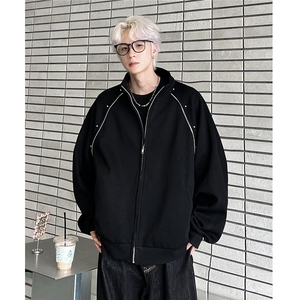美式重磅立领开衫卫衣女男春季双拉链纯色百搭JK702-P68