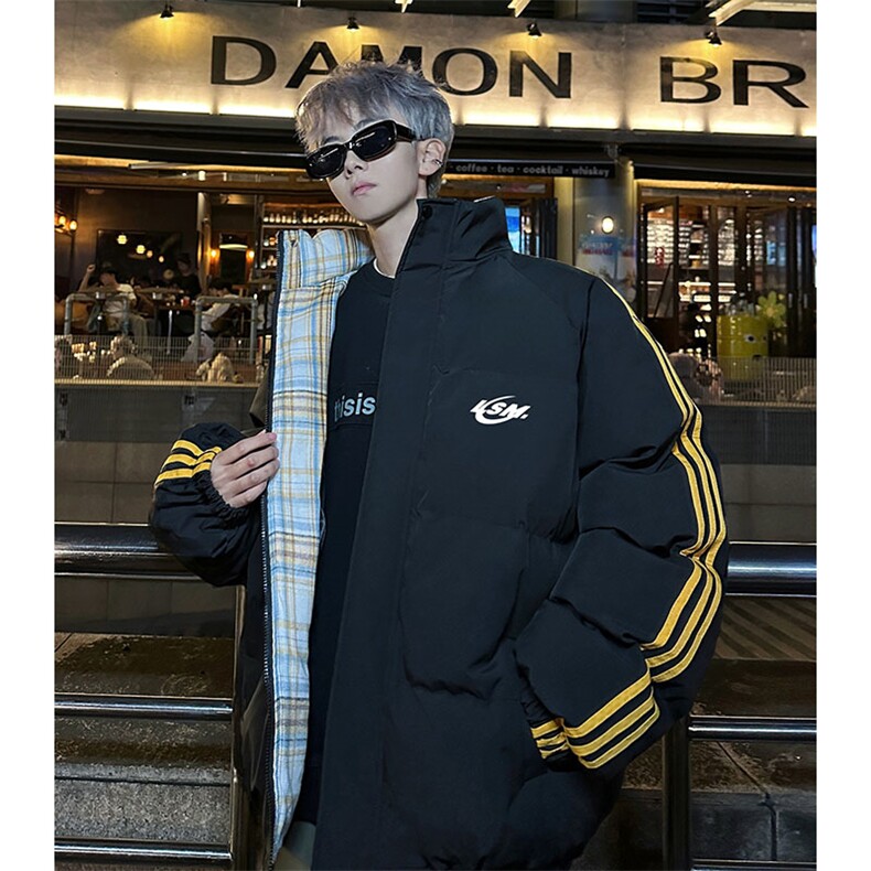 现货假两件格子羽绒棉衣抖音得物二开冬季棉服加厚外套BMY204,男装棉衣,电商A486