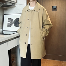 春装潮流时尚简约中长款风衣男休闲大码外套F88特P80，男装风衣，电商C323