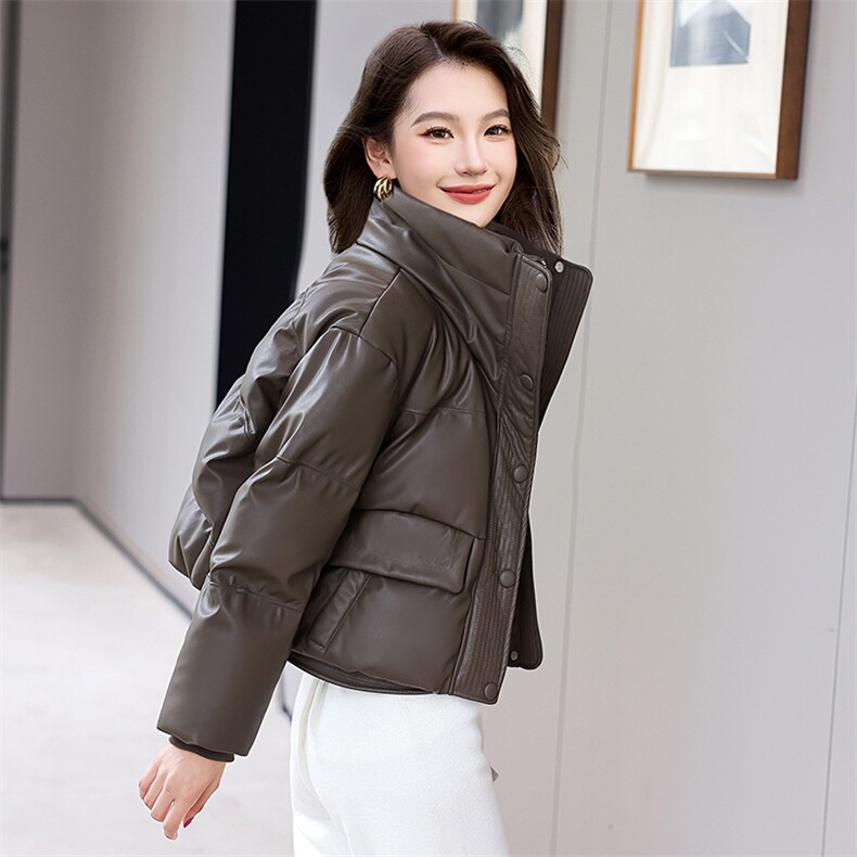 2024年冬季新款现货免洗柔软皮加厚立领面包服韩版设计感羽绒服,女装羽绒服,火爆靓佳人