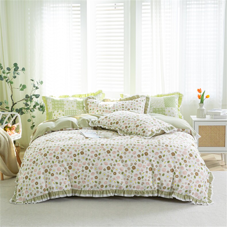 新款云小棉打裥花边小清新四件套，床品套件，一起卖家纺