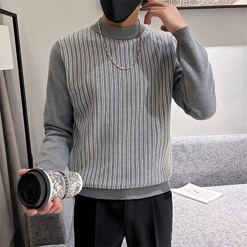 半高领毛衣男秋冬季条纹打底针织衫2024新男装上衣外套M842,男装针织衫/毛衣,星座1116A-2（原606A-1）
