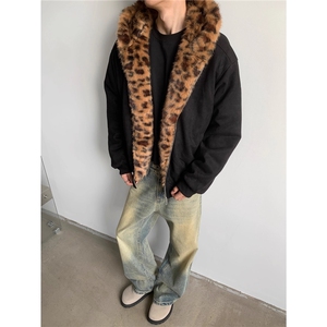 网图豹纹绒兔耳朵座山雕棉服加厚保暖连帽外套 A025-CY19022-P95图片