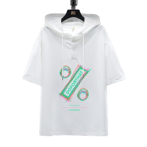 LD54171-P45 连帽短袖t恤男大码胖子带帽五分袖中袖 展架图片