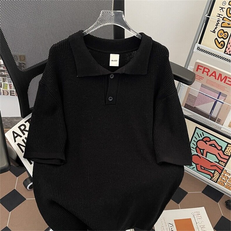 HY0282-P48针织翻领polo衫高级感短袖T恤韩版宽松慵懒ins半袖,男装Polo衫,电商C233